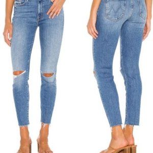 $248 MOTHER High Waisted Looker Ankle Fray Jeans Thrilling Shots